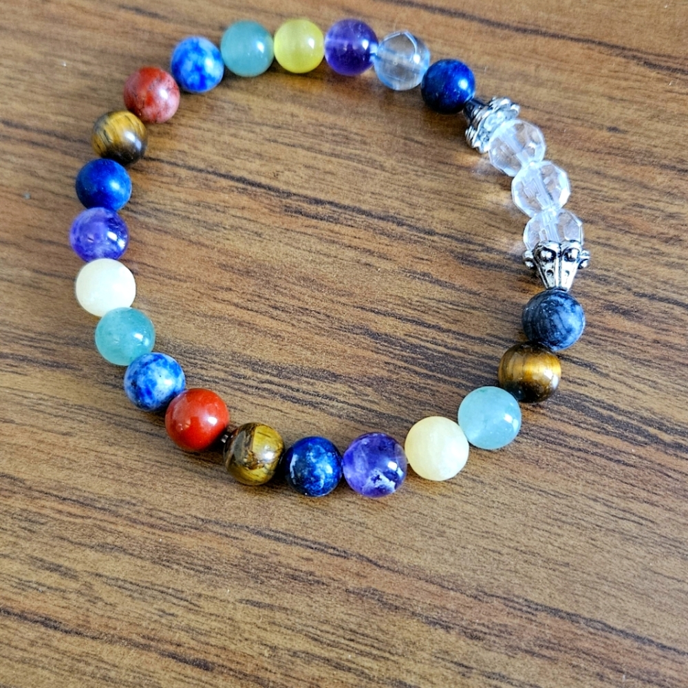 Multi-coloured, beaded crystal bracelet with a touch of boho charm -Handmade